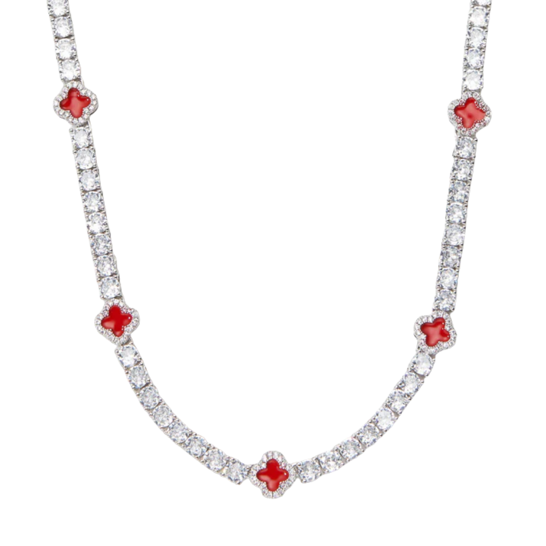 Red Clover Tennis Chain (Silver) - 4mm
