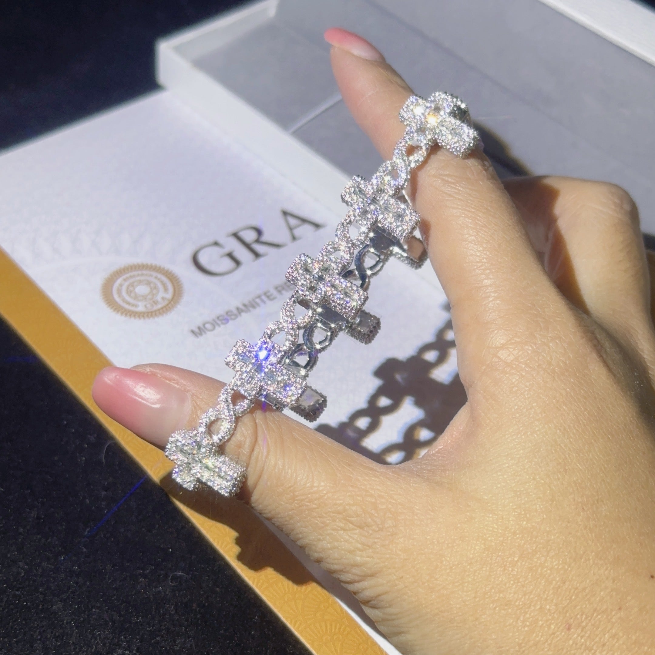 VVS 925 Sterling Silver Moissanite Baguette Cross Cuban Bracelet