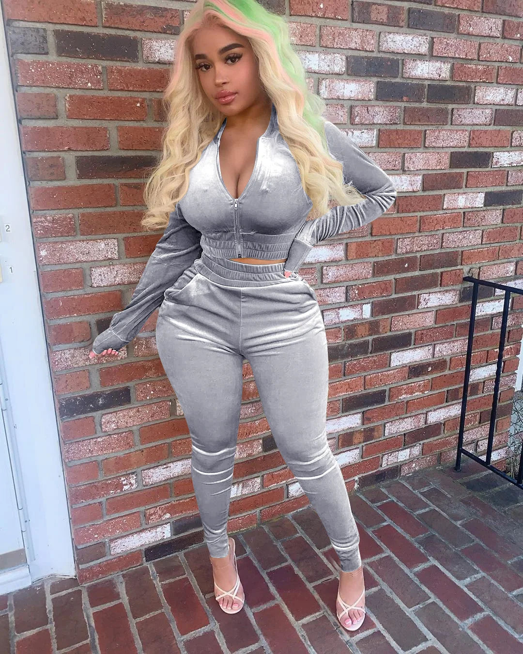 Velvet Hoodie Crop Top Tracksuit