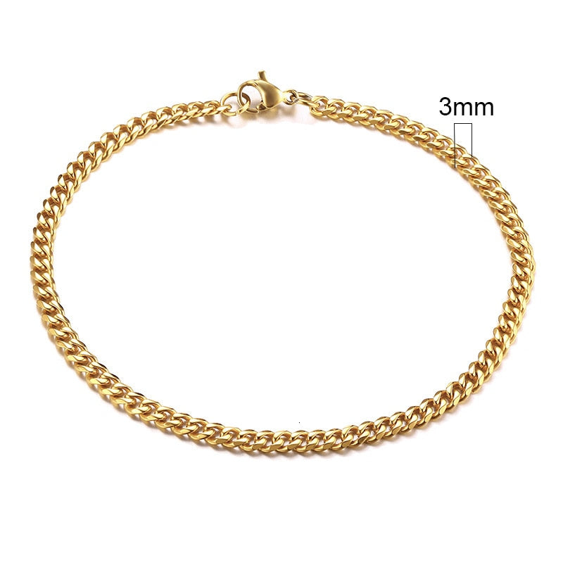 VVS Jewelry 3mm Men's Minimal Curb Cuban Bracelet