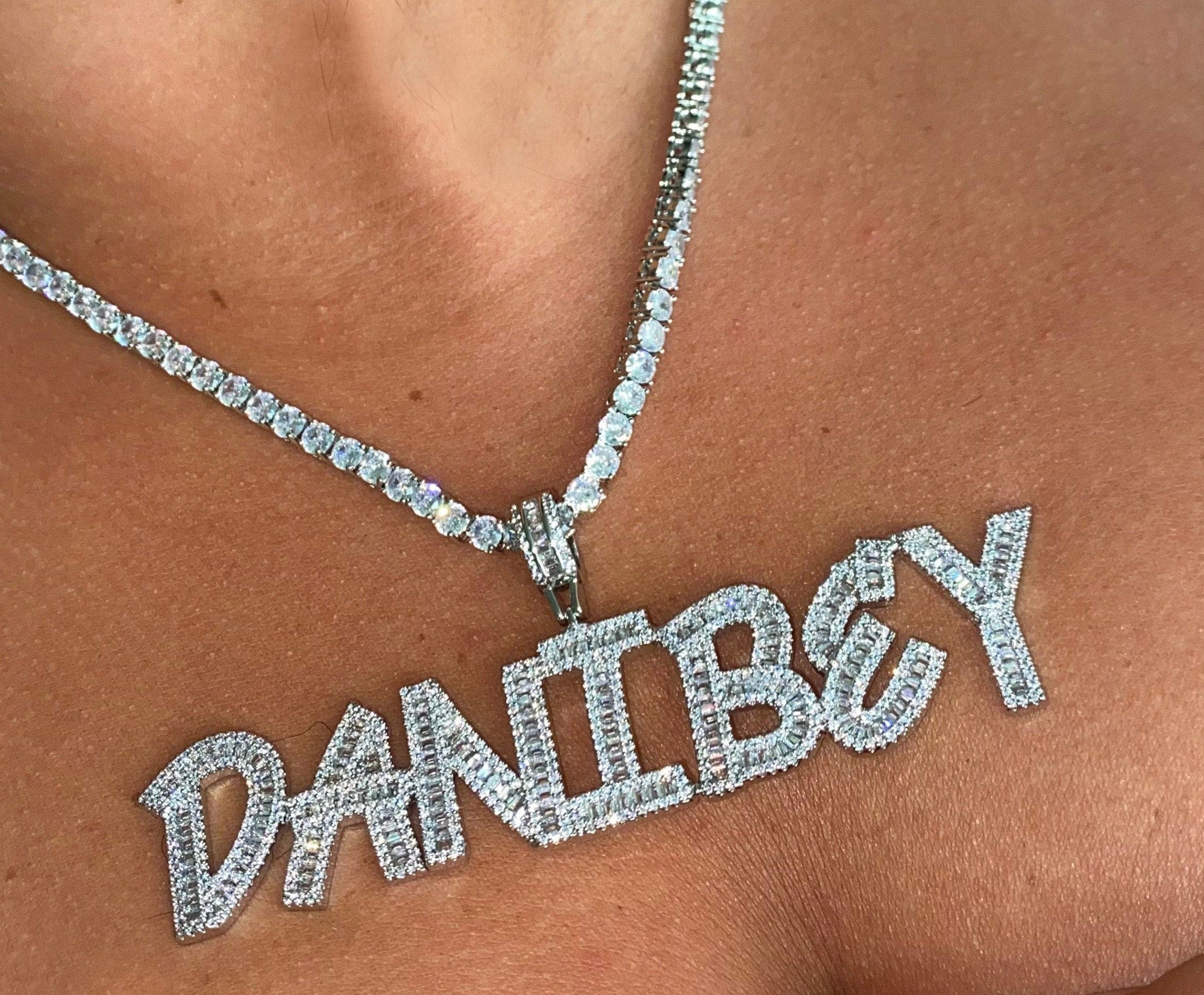 Custom Baguette Letter Pendant Necklace