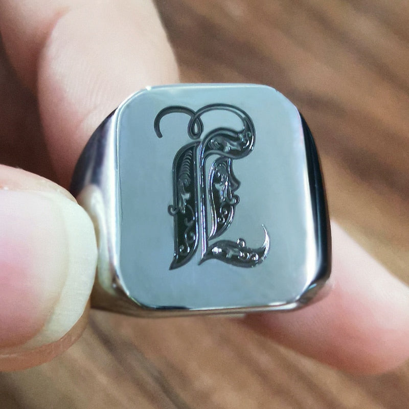 Custom Old English Initial Signet Ring