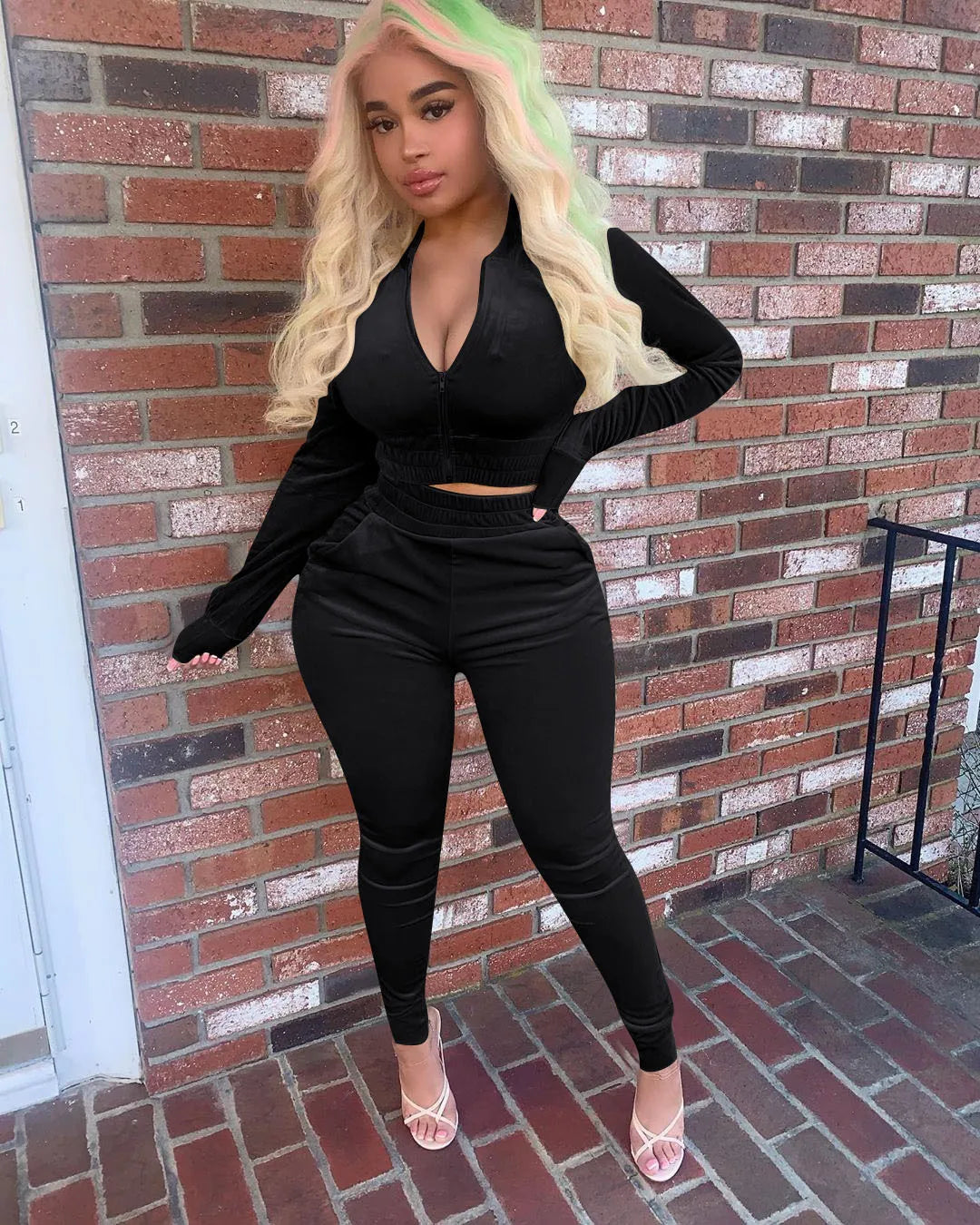 Velvet Hoodie Crop Top Tracksuit