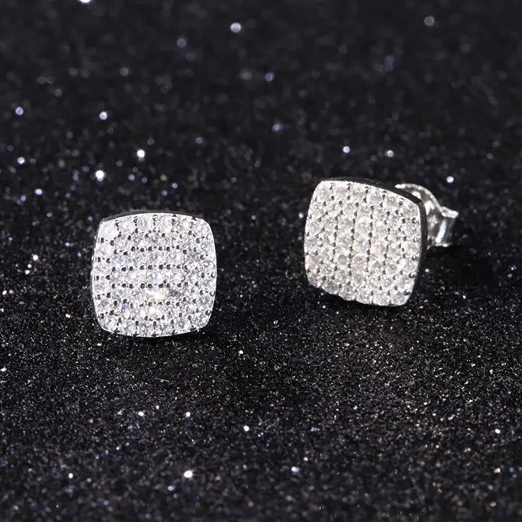 Boucles d'oreilles à tige en argent sterling 925 et moissanite carrées