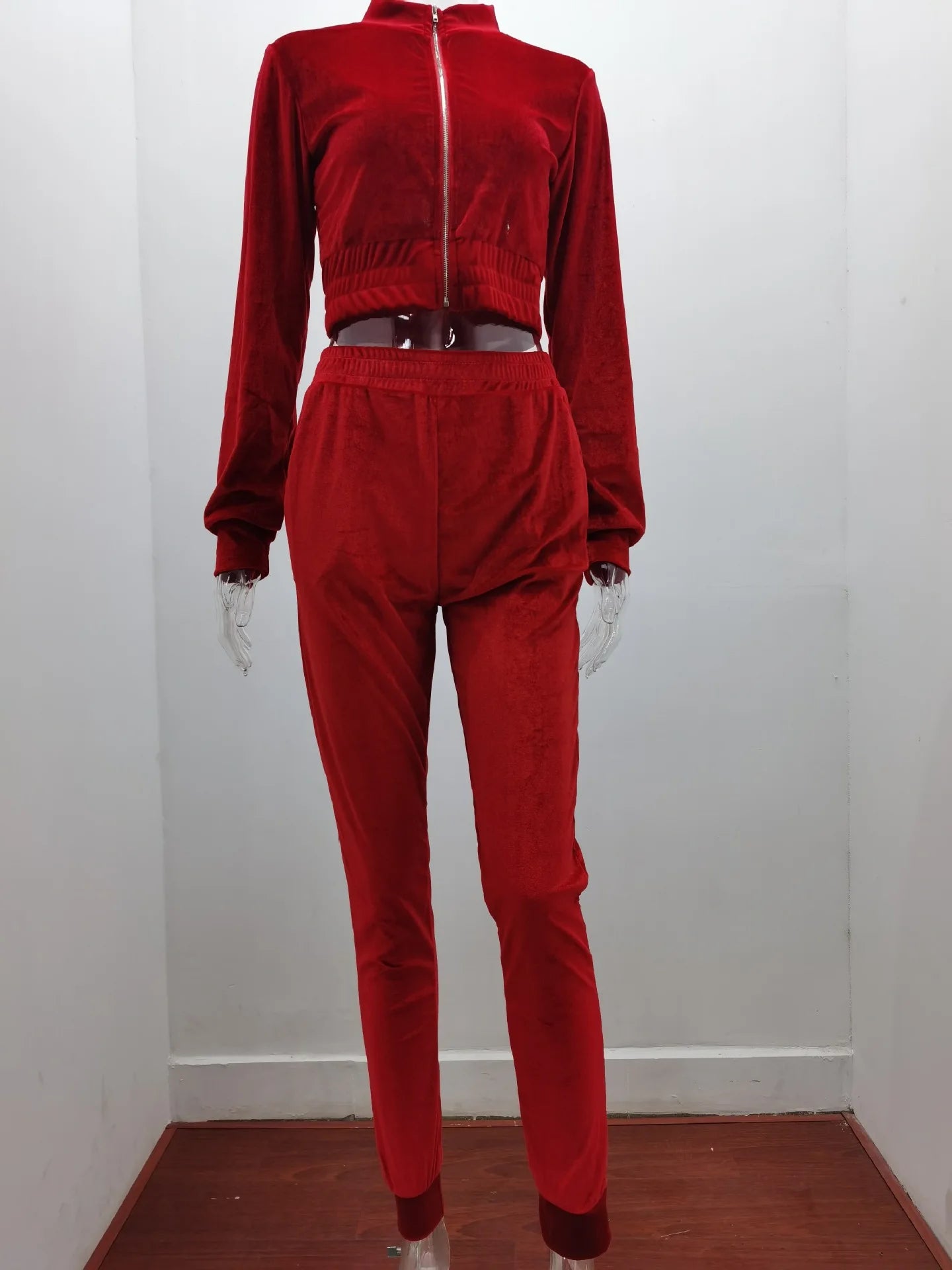 Velvet Hoodie Crop Top Tracksuit