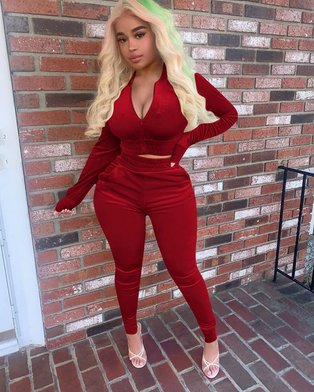 Velvet Hoodie Crop Top Tracksuit