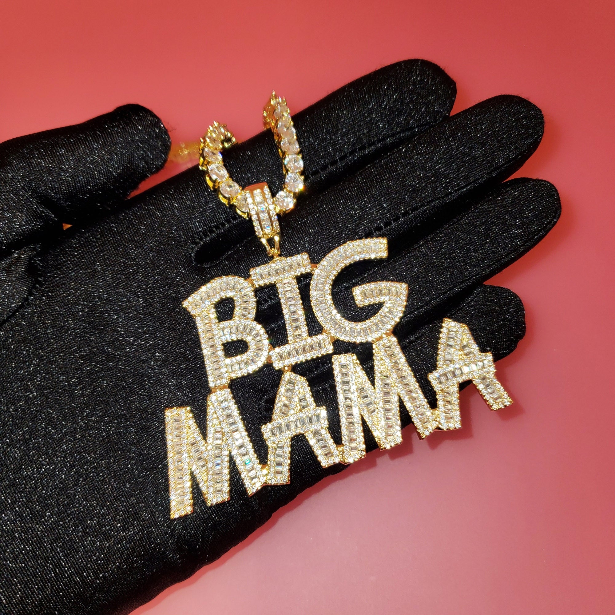 Custom Baguette Letter Name Necklace – Iced Out Pendant with Tennis Chain