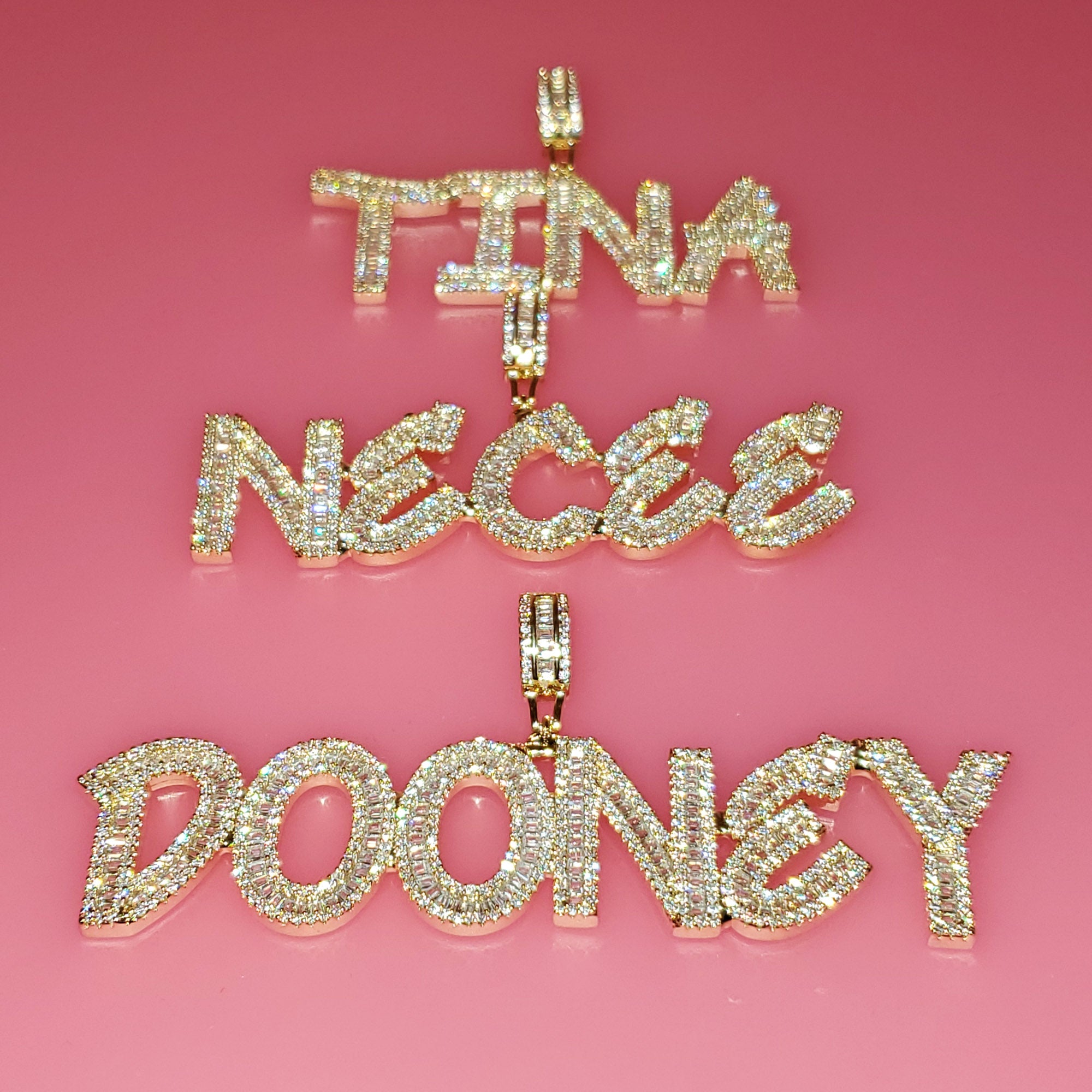 Custom Baguette Letter Name Necklace – Iced Out Pendant with Tennis Chain