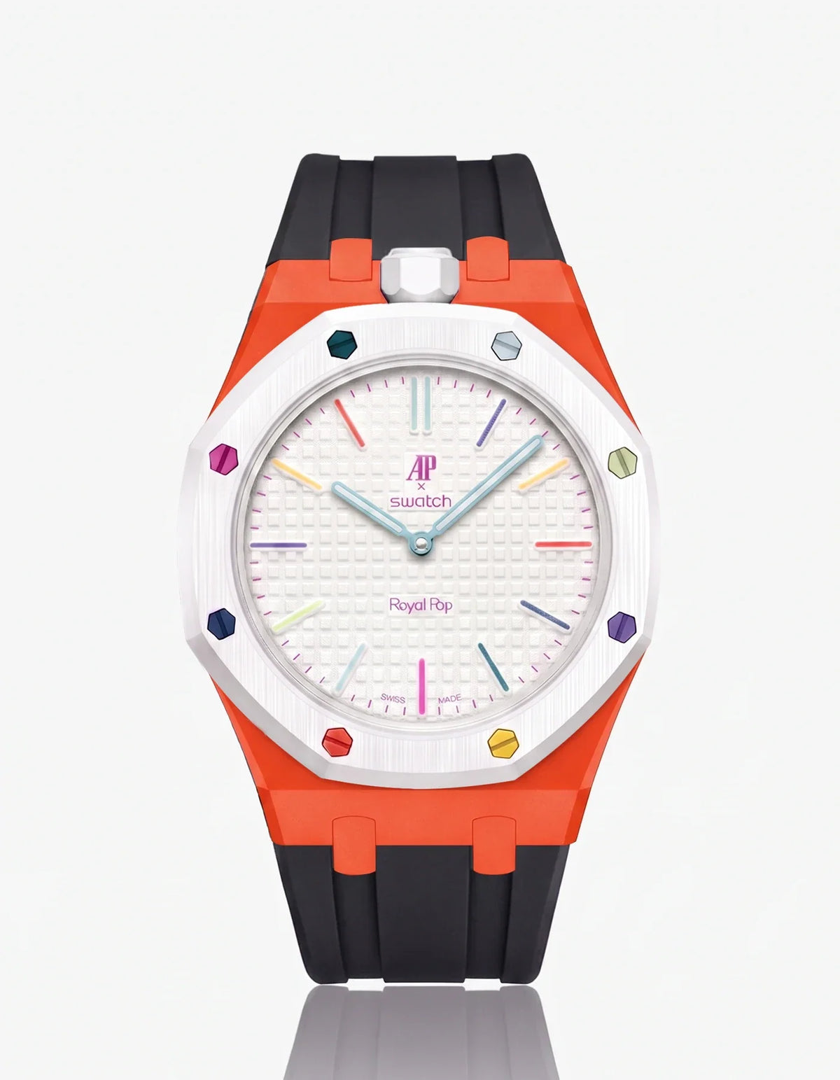 combo::orenji-orange::rubber-strap-for-ap-x-swatch-royal-pop-black