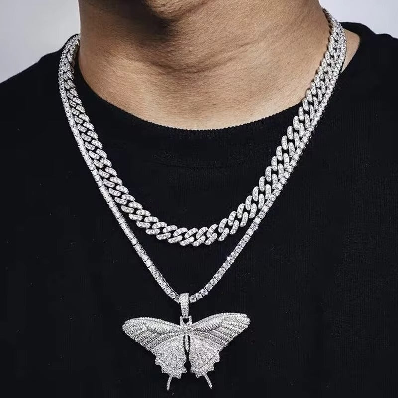 VVS Jewelry Gargantilla de mariposa con eslabones cubanos + Gargantilla de tenis GRATIS