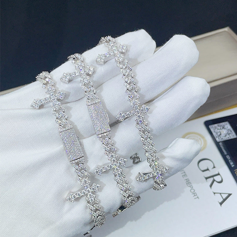 Bracelet en argent sterling 925 avec croix cubaine solitaire et moissanite