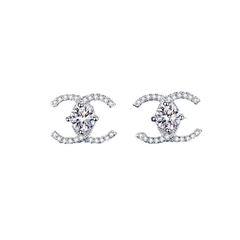 Boucles d'oreilles à clous Double C Glam - Moissanite S925 D-VVS1