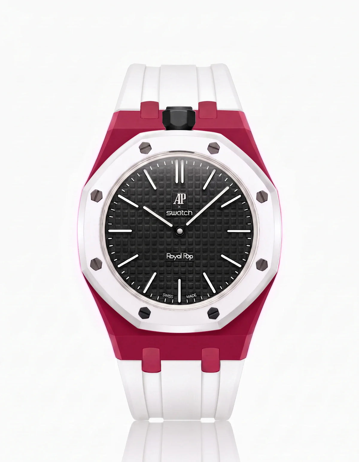 combo::dark-pink::rubber-strap-for-ap-x-swatch-royal-pop-white