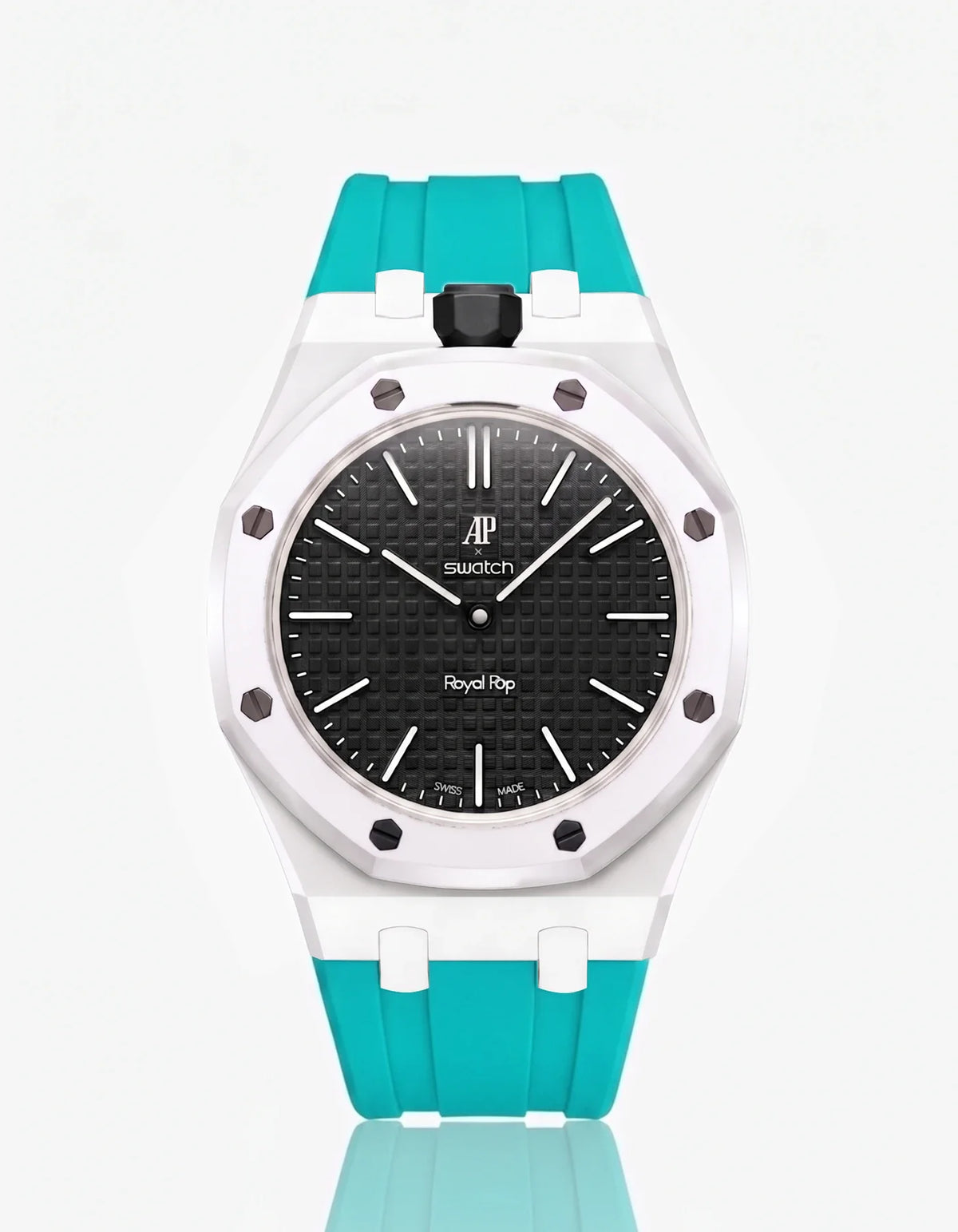 combo::white::rubber-strap-for-ap-x-swatch-royal-pop-turquoise