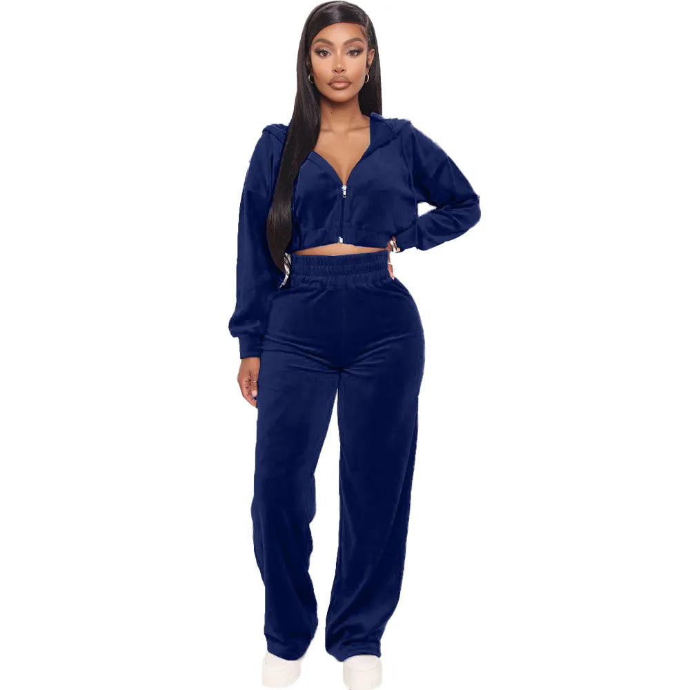 Solid Velvet Two Piece Tracksuit