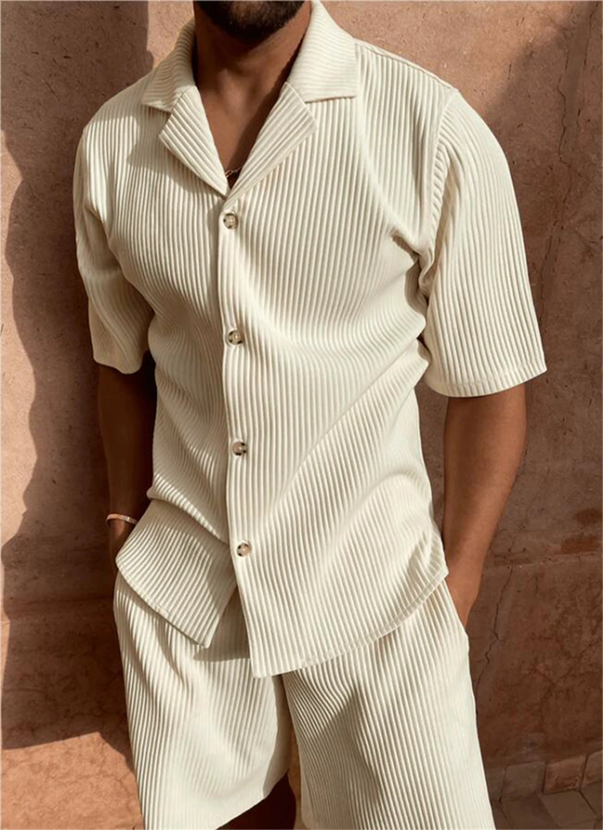 🔥 Men's Summer Corduroy Set – Lightweight Shirt & Shorts for a Stylish, Relaxed Look