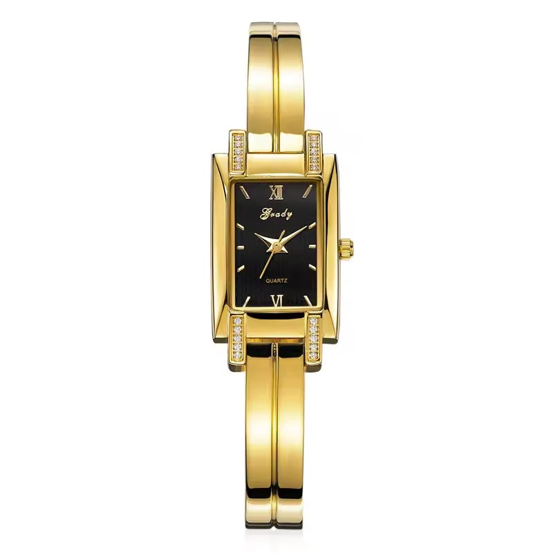 Montre pour femme en porcelaine carrée avec diamants et métal