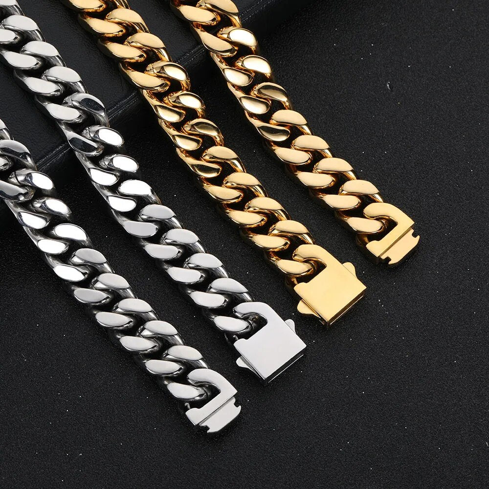 Vergoldete Edelstahl-Panzerkette oder -Armband mit kubanischen Gliedern – BOGO