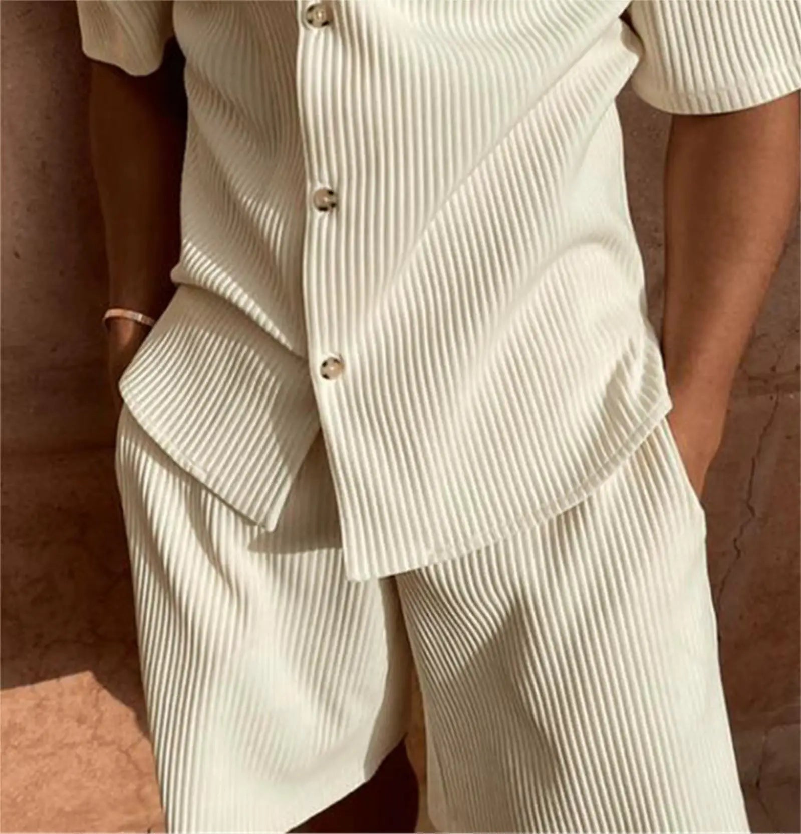 🔥 Men's Summer Corduroy Set – Lightweight Shirt & Shorts for a Stylish, Relaxed Look