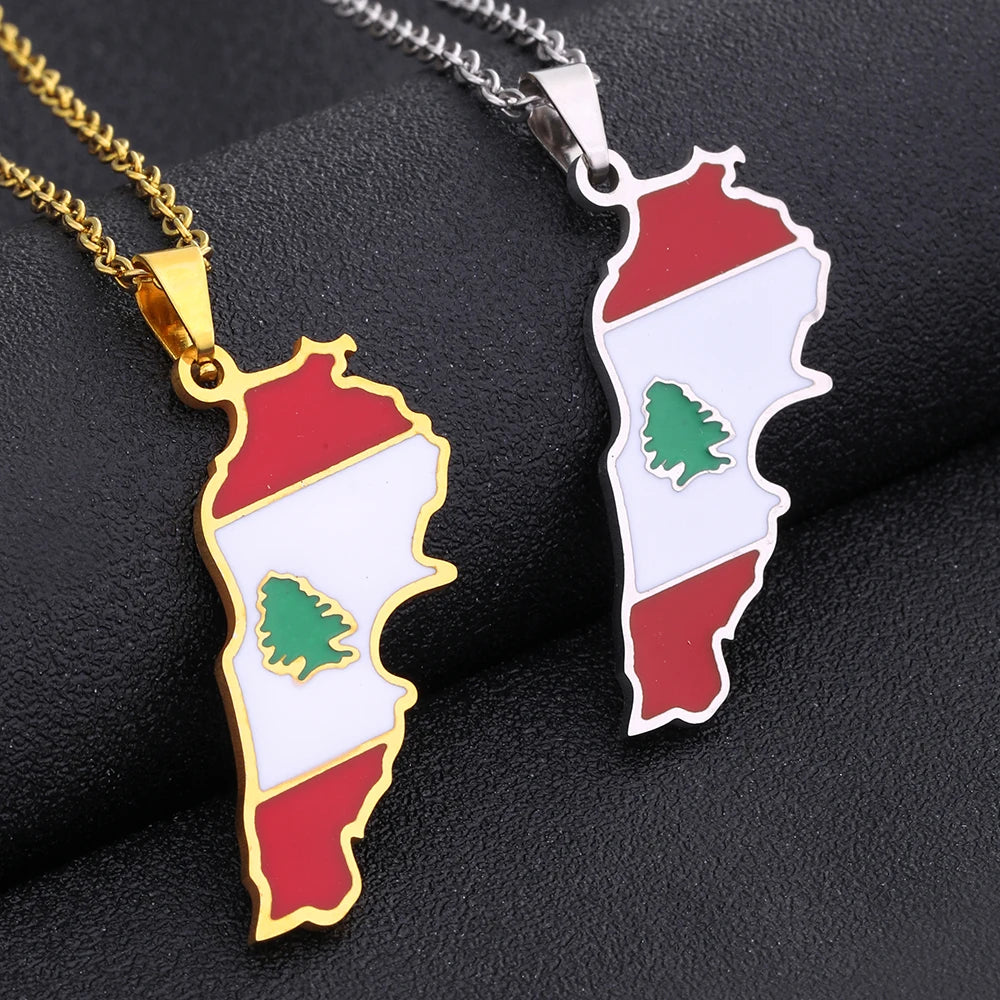 Collier pendentif en acier inoxydable émaillé avec drapeau du Liban