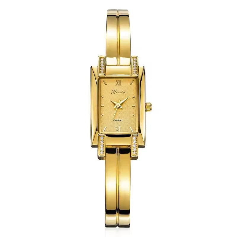 Montre pour femme en porcelaine carrée avec diamants et métal