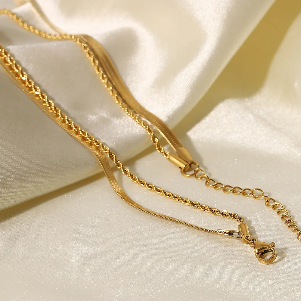 Collier superposé VVS - Chaîne corde et chaîne serpent ✨
