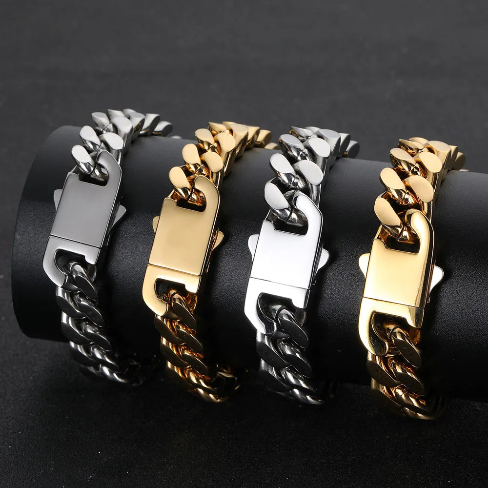 Vergoldete Edelstahl-Panzerkette oder -Armband mit kubanischen Gliedern – BOGO