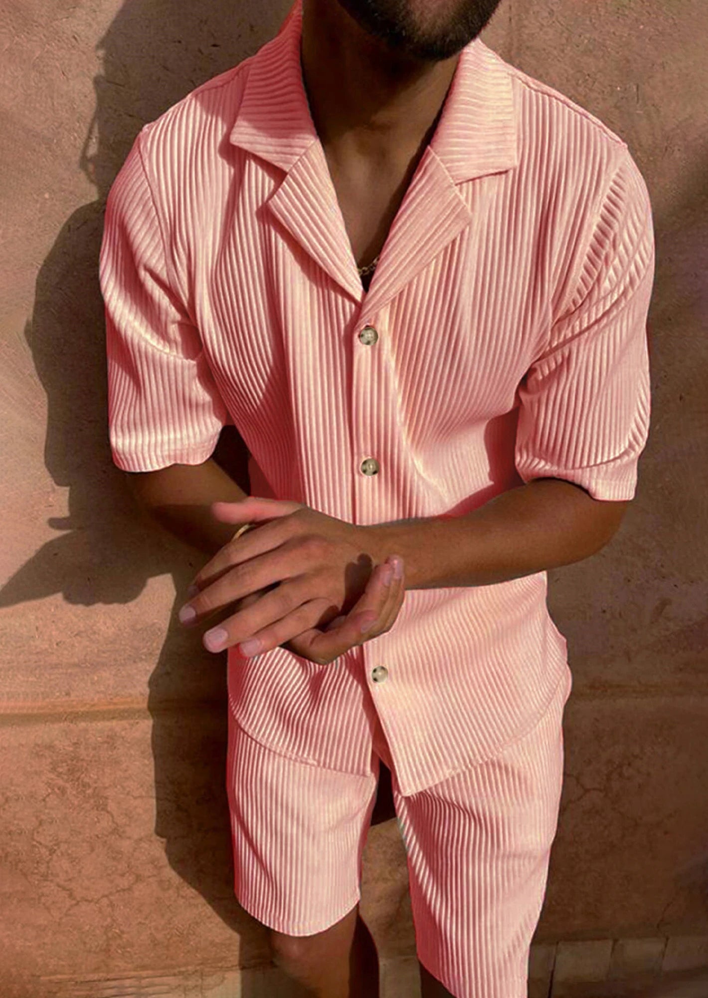 🔥 Men's Summer Corduroy Set – Lightweight Shirt & Shorts for a Stylish, Relaxed Look
