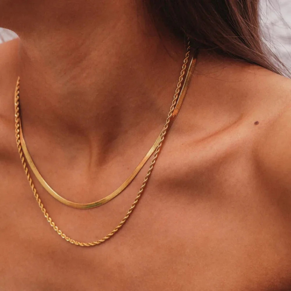 VVS Layered Necklace - Rope Chain and Snake Chain ✨