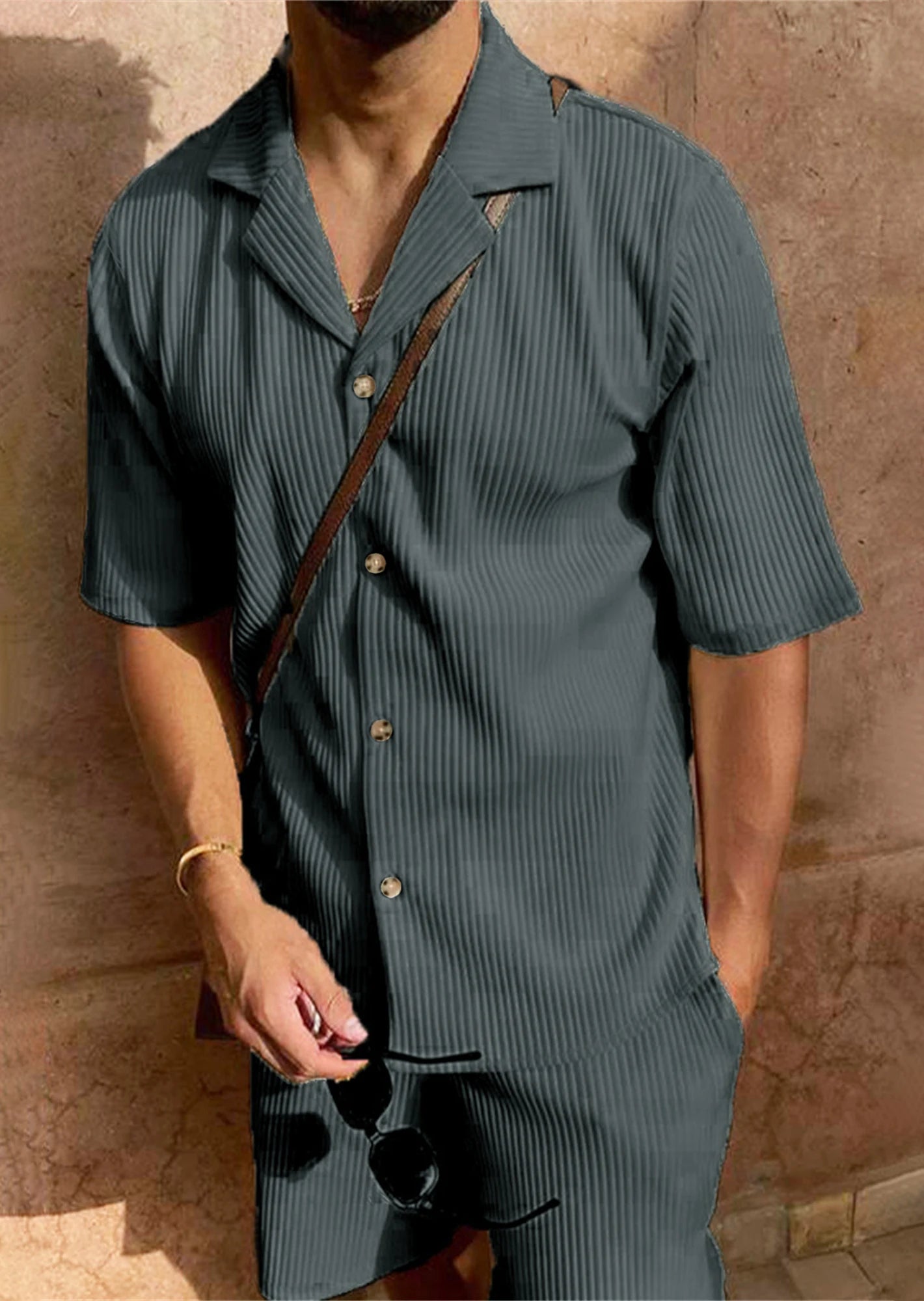 🔥 Men's Summer Corduroy Set – Lightweight Shirt & Shorts for a Stylish, Relaxed Look