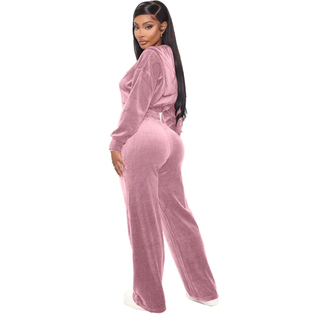 Solid Velvet Two Piece Tracksuit