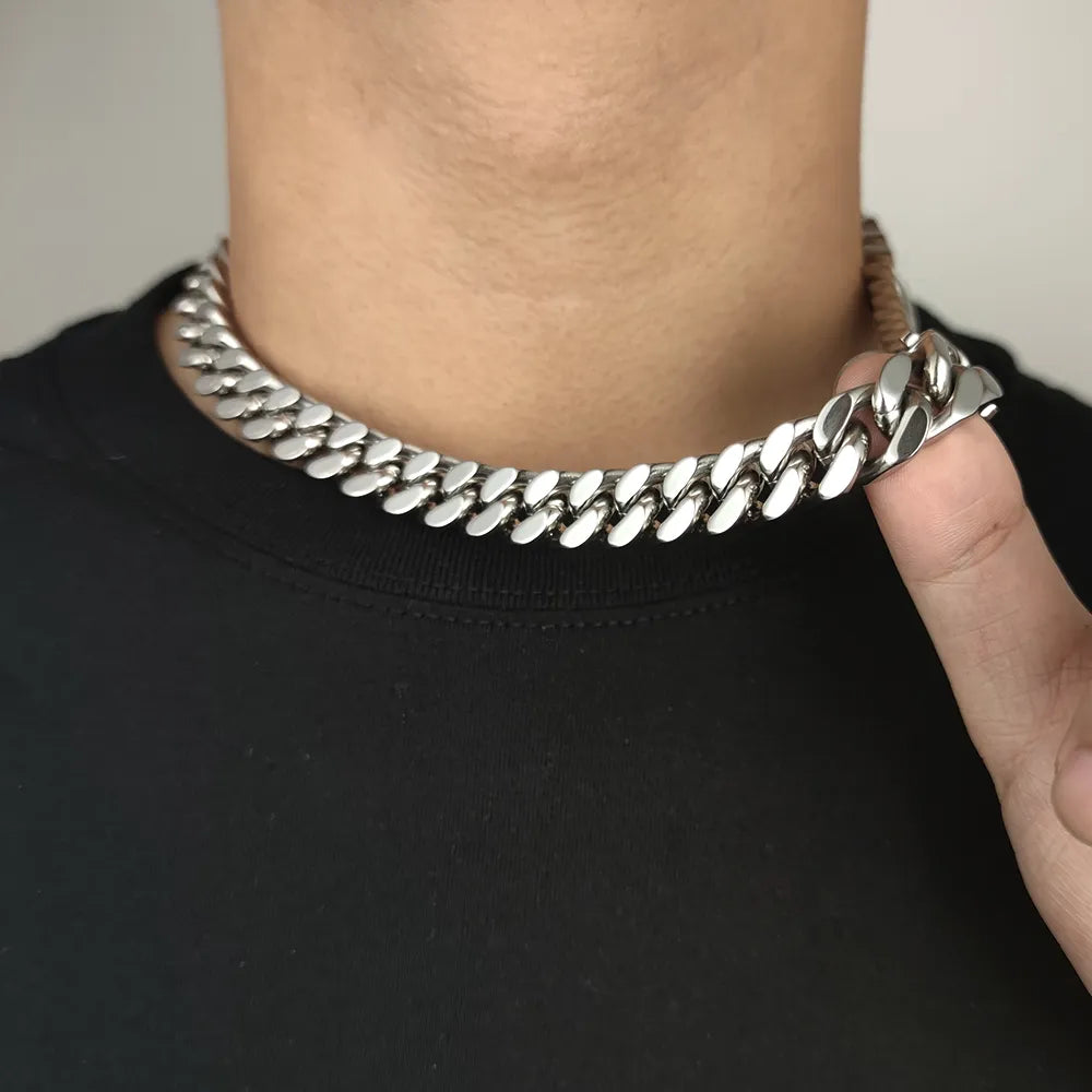 Vergoldete Edelstahl-Panzerkette oder -Armband mit kubanischen Gliedern – BOGO