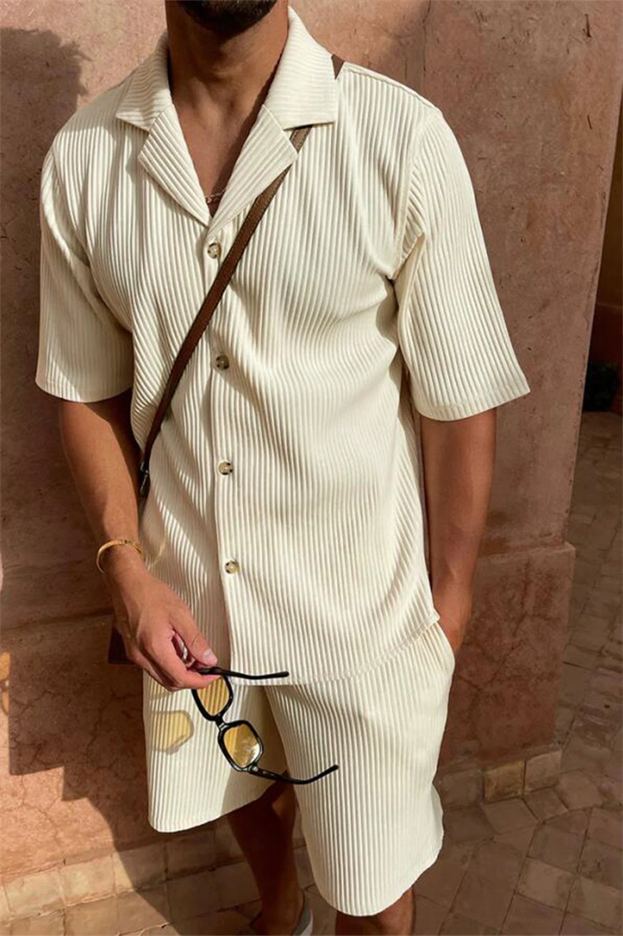 🔥 Men's Summer Corduroy Set – Lightweight Shirt & Shorts for a Stylish, Relaxed Look