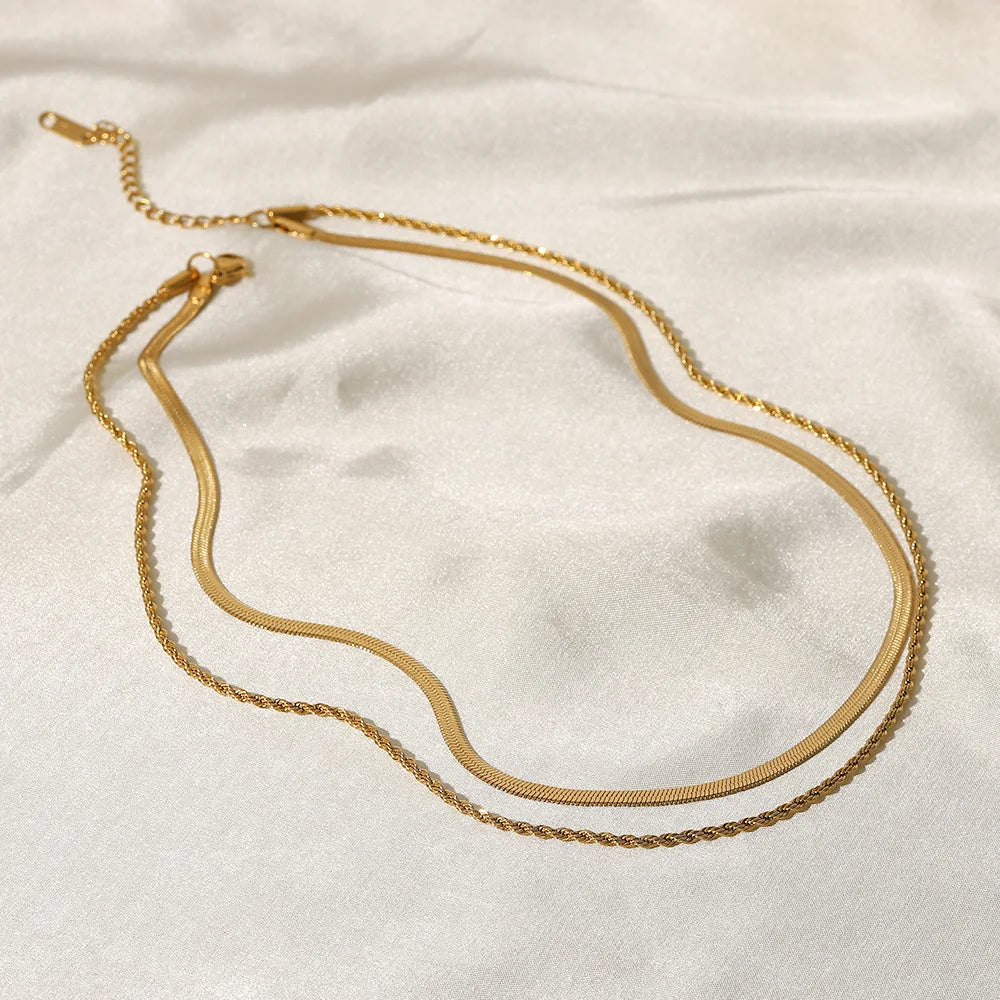 Collier superposé VVS - Chaîne corde et chaîne serpent ✨