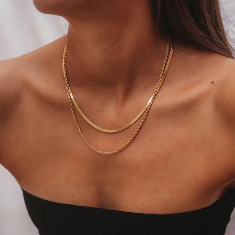 VVS Layered Necklace - Rope Chain and Snake Chain ✨