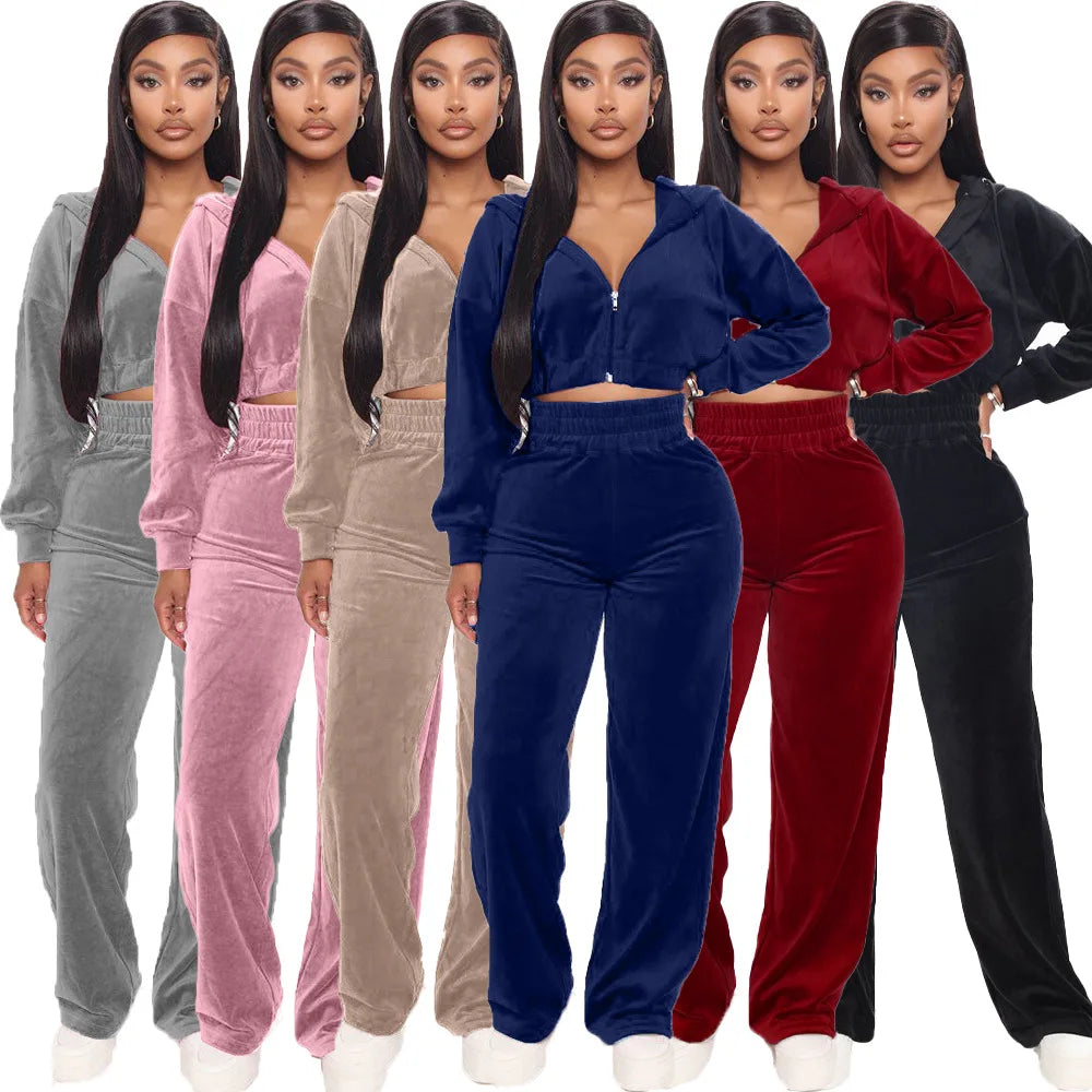 Solid Velvet Two Piece Tracksuit