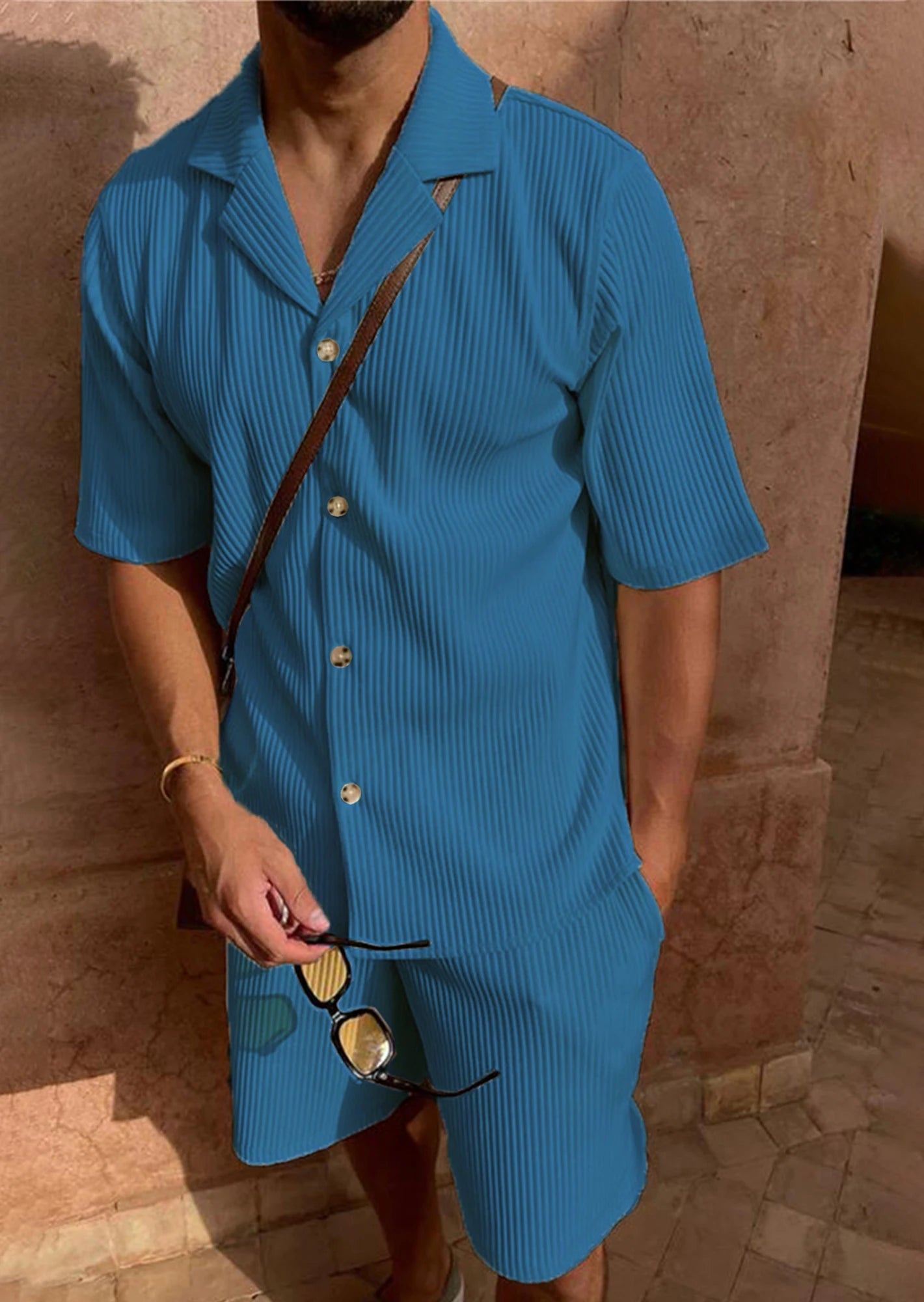 🔥 Men's Summer Corduroy Set – Lightweight Shirt & Shorts for a Stylish, Relaxed Look