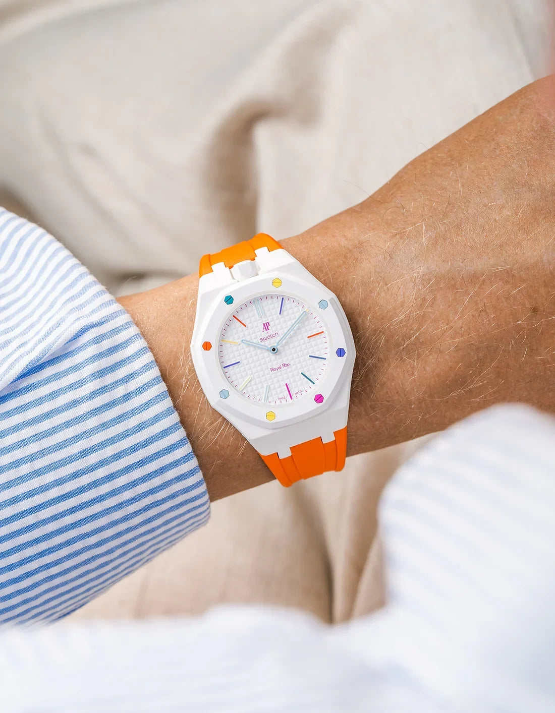 combo::white::rubber-strap-for-ap-x-swatch-royal-pop-orenji-orange