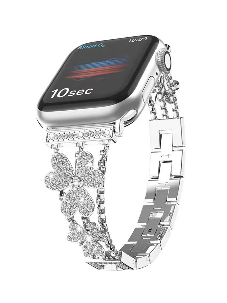 Florales funkelndes Edelstahlarmband für die Apple Watch