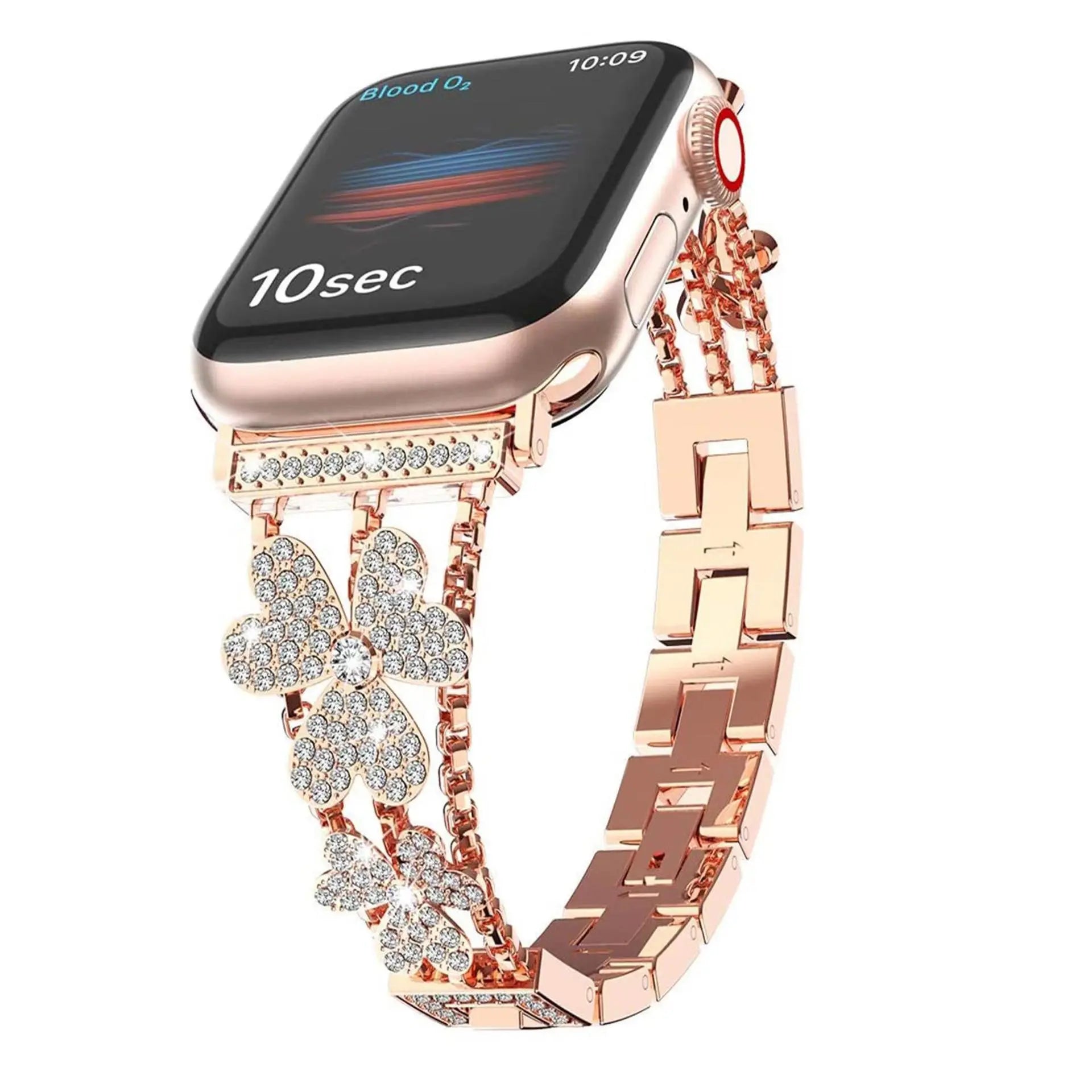 Florales funkelndes Edelstahlarmband für die Apple Watch