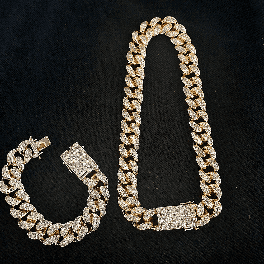 VVS Jewelry Gold Cuban high quality +Chain Cuban Bracelet Bundle