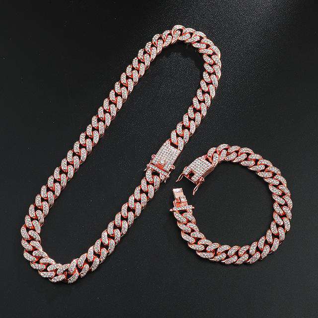 VVS Jewelry hip hop jewelry Cuban Rose Gold / 16 Inch / 13mm Gold/Silver Cuban Chain + FREE Cuban Bracelet Bundle - (TODAY ONLY)