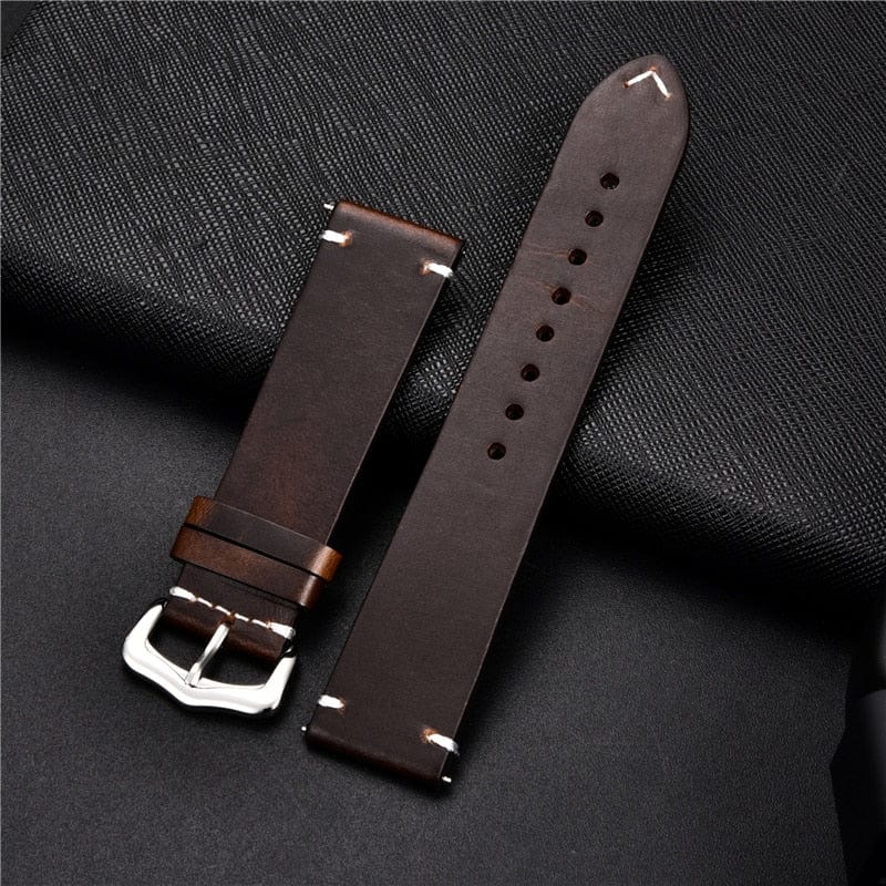 VVS Jewelry hip hop jewelry Dark Brown / 18mm Genuine Retro Leather Watch Strap