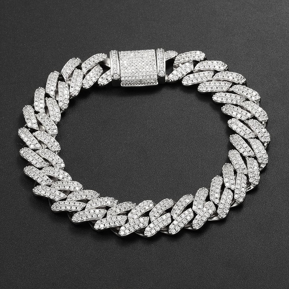 VVS Jewelry hip hop jewelry Fully Iced Miami Prong Cuban Bracelet + FREE Tenns Chain Bundle (AAA+ Quality)