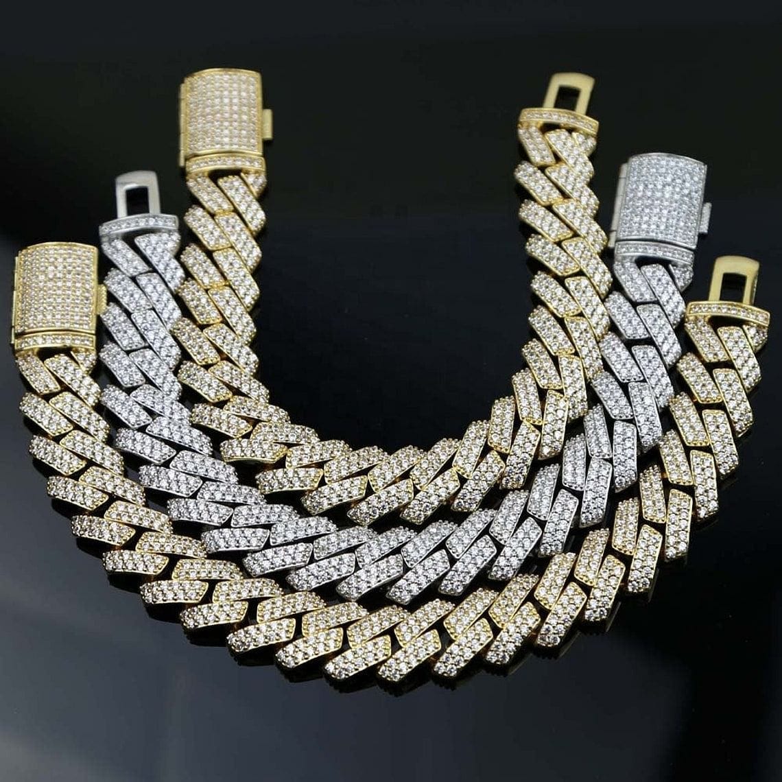 VVS Jewelry hip hop jewelry Fully Iced Miami Prong Cuban Bracelet + FREE Tenns Chain Bundle (AAA+ Quality)