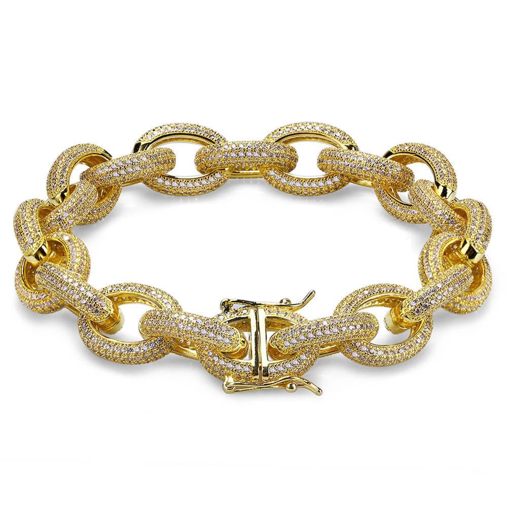 VVS Jewelry hip hop jewelry Gold / 7inch 12mm Micro Pave Iced Out Rolo Chain Bracelet