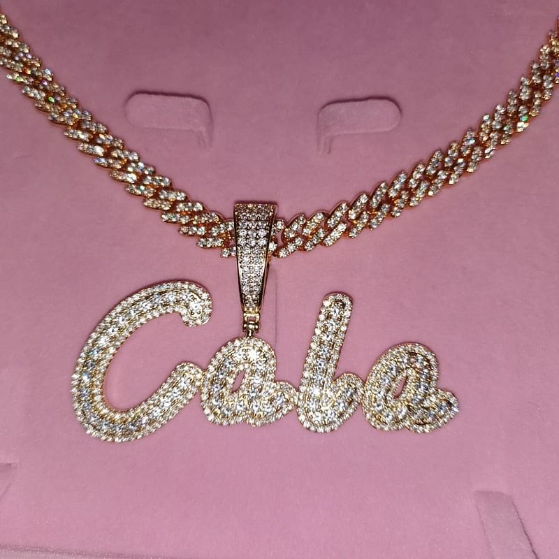 VVS Jewelry hip hop jewelry GOLD / 7letters / 20INCH VVS Jewelry Custom Cursive Cuban Letter Pendant