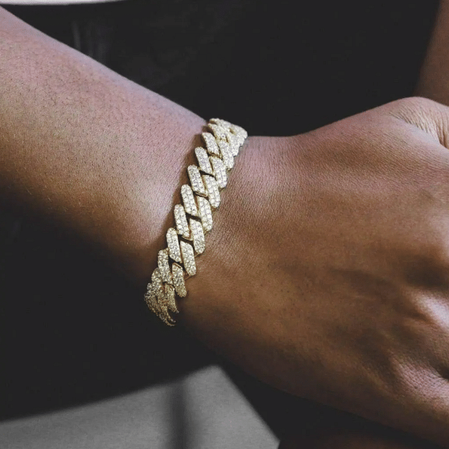 VVS Jewelry hip hop jewelry Gold Fully Iced Miami Prong Cuban Bracelet + FREE Tenns Chain Bundle (AAA+ Quality)