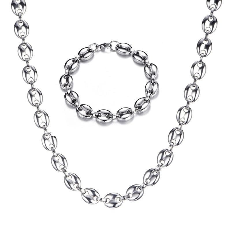 VVS Jewelry hip hop jewelry Gold/Silver Coffee Bean link chain + FREE Bracelet Bundle