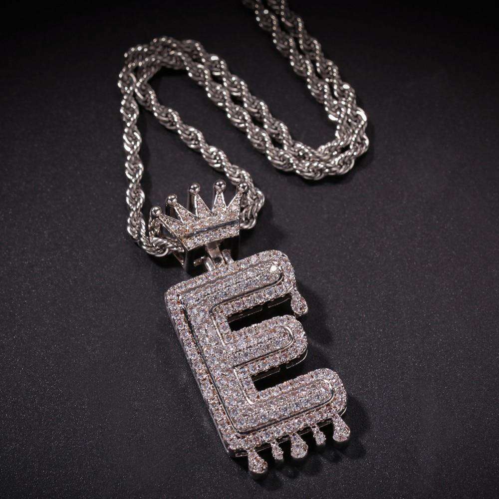 VVS Jewelry hip hop jewelry Gold/Silver Crown Ice Drip Bubble Initial Letter Pendant Necklace